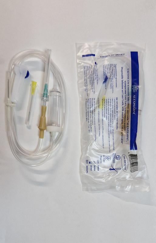 Система для вливання інфузійних розчинів "ALEXPHARM", одноразова Luer Lock, з металевим шипом,